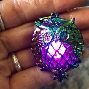Iridescent LED Owl Pendant necklace
